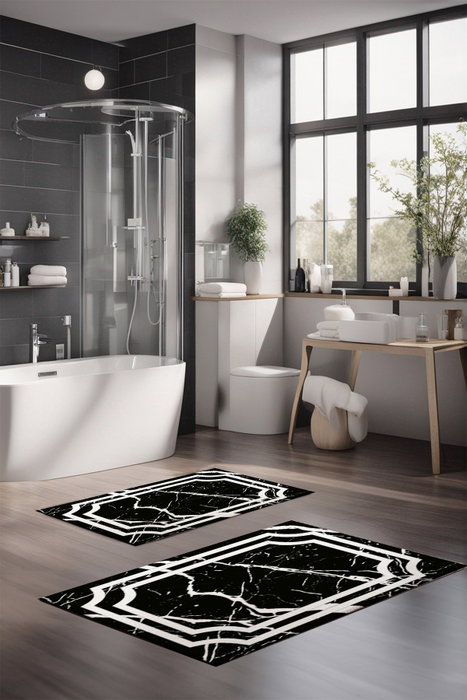 Mijölnir CT-5171 Juego de Alfombrillas de Baño de 2 Piezas, 100% Poliéster, Antideslizante, Antibacteriano, Tamaños 40x60 cm y 60x100 cm, Lavable a Máquina
